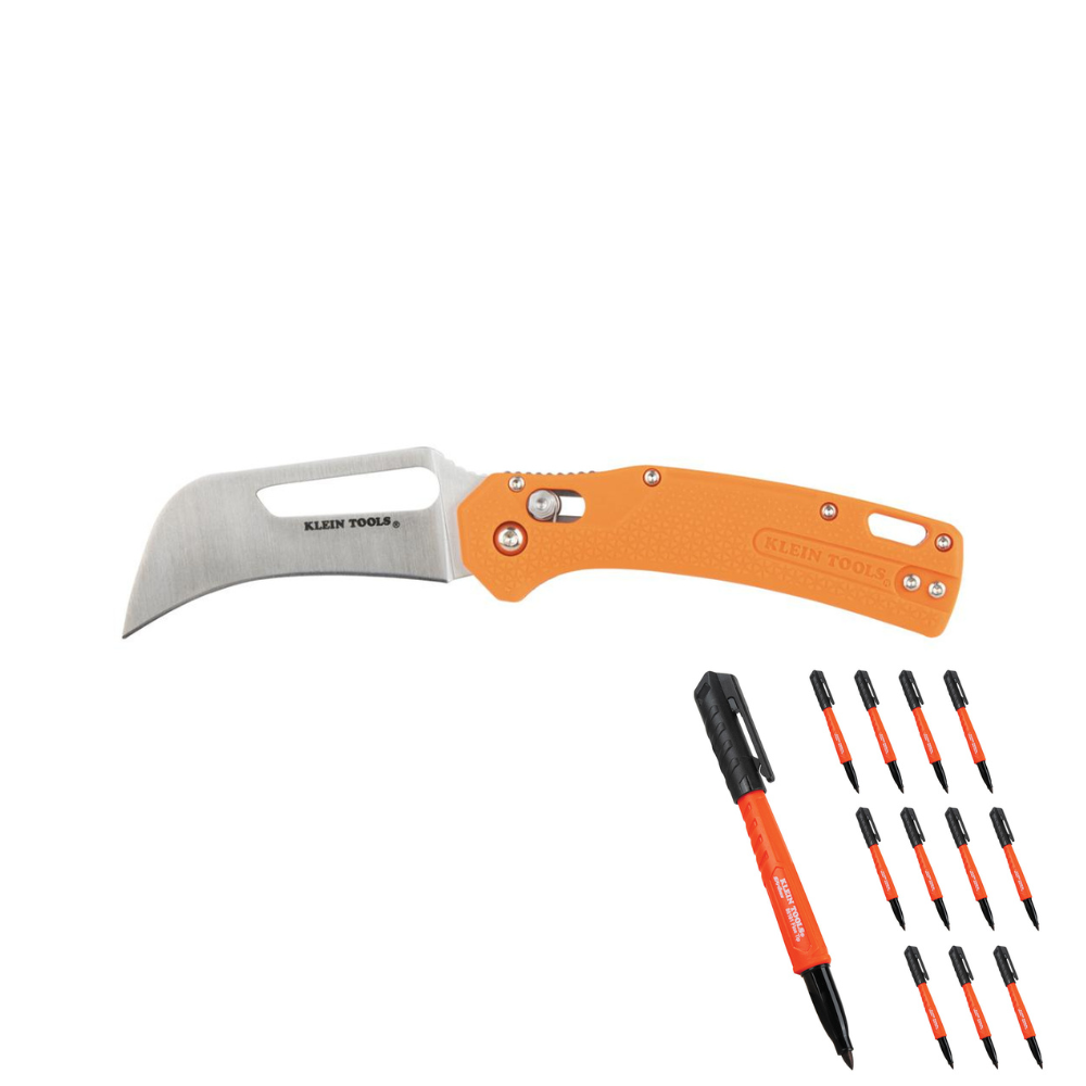 Klein Tools Cable Skinning Pocket Knife with Free Marker Set from Columbia Safety